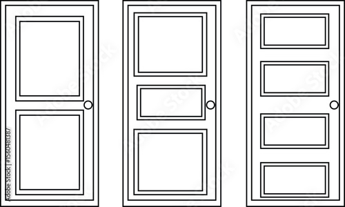Set collage of different wooden vintage door isolated transparent background.