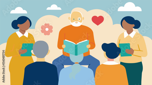 A counselor leading a support group for caregivers of individuals with Alzheimers disease at a memory clinic.. Vector illustration