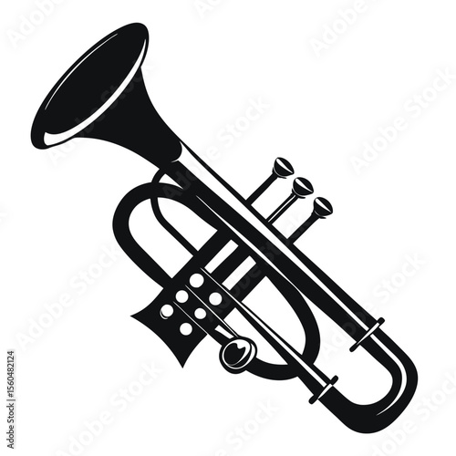 Classic Trumpet Illustration Black and White Vector Graphic of a Musical Instrument