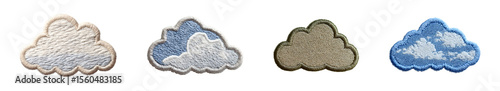 Set of cloud icons embroidery patch isolated on transparent background, in PNG format, cut out