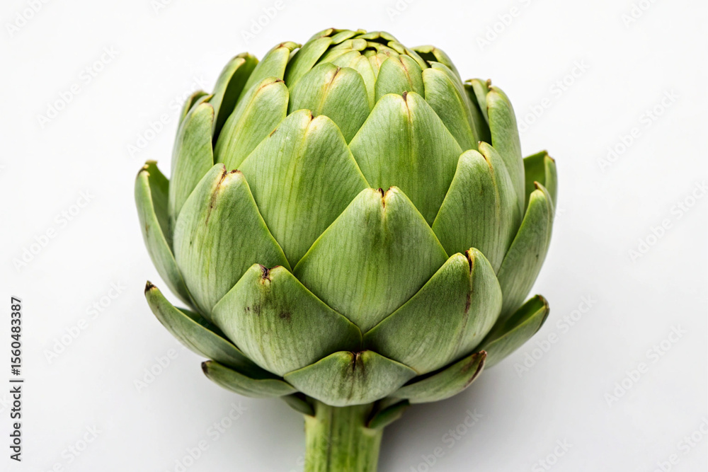 Fototapeta premium Single Artichoke Head Tightly Closed Green Leaves artichoke heart