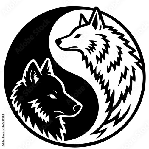 Yin Yang design with two wolves, illustration