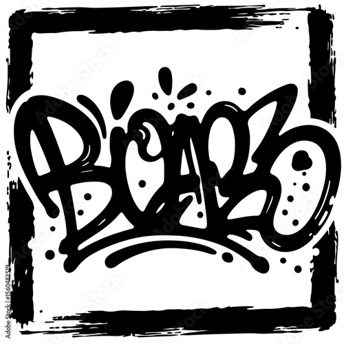 Graffiti style black and white design element on white background