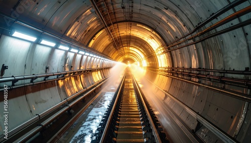 Glowing Tunnel with Water Splashes and High Angle Perspective