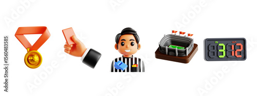 3D Soccer Player, Golden Boot Trophy, and Referee Flag Icons in Match Highlight Pack