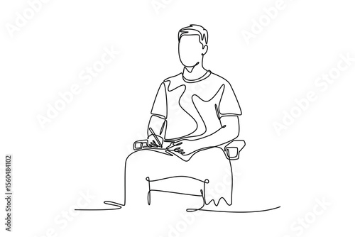 Girl attending lecture in college. University Student Life concept. Single line draw design. Vector graphic illustration
