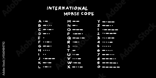 flight information board Morse code International alphabet, vector design. Black white secrede code radio spy