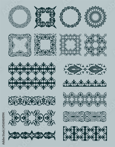 Ornate Iranian Style Borders and Decorative Elements Vector Set