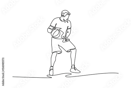 Young student playing basketball. University Student Life concept. Single line draw design. Vector graphic illustration