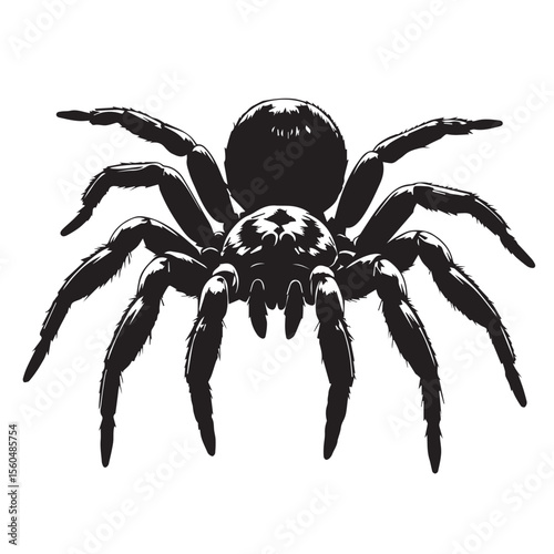 Vector art of a detailed black and white vector illustration of a spider isolated on white background