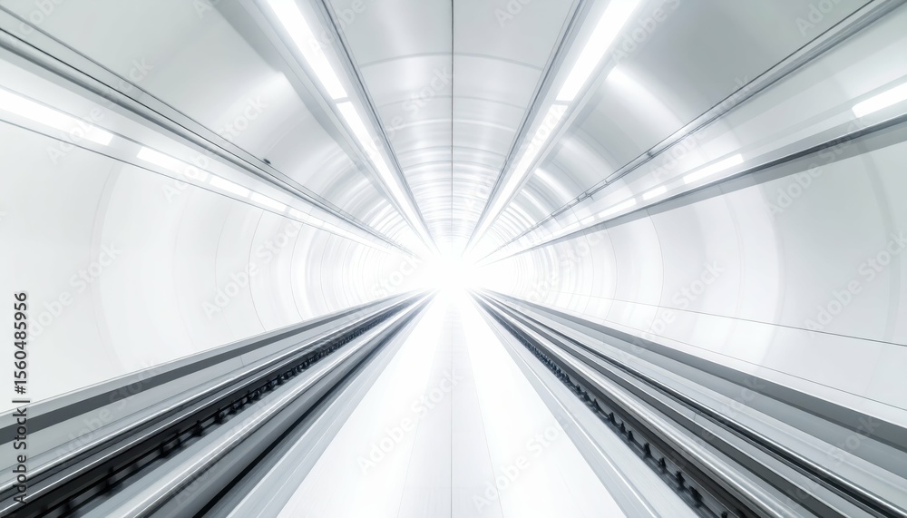 Naklejka premium Flowing Light in Grey Metro Tunnel with First-Person Perspective