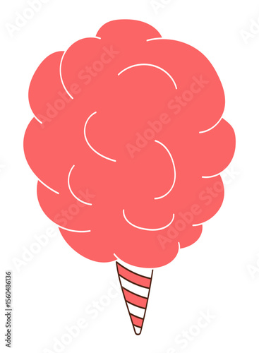 Cotton candy hand drawn illustration, isolated vector on transparent. Line drawing design. Birthday celebration, festival, carnival, party, anniversary clip art, element