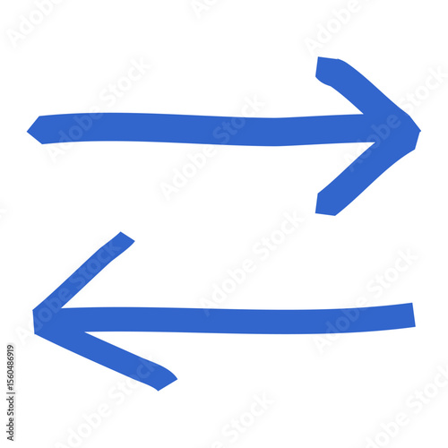 Simple arrow doodle. Hand-drawn arrow blue scribble pointing symbol