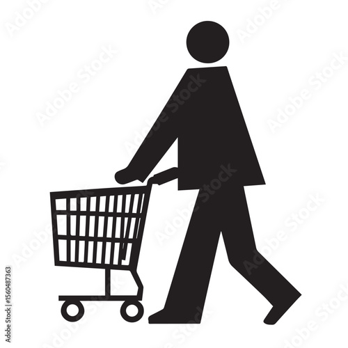 Vector art of a man is pushing a shopping cart isolated on white background