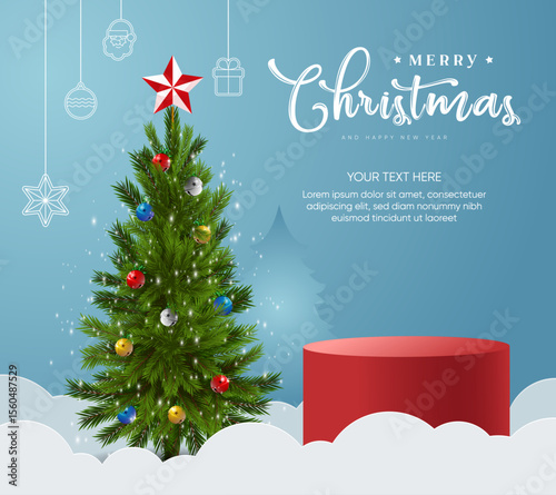 Vector merry christmas and christmas tree design. It can be used for new year discounts with the platform.