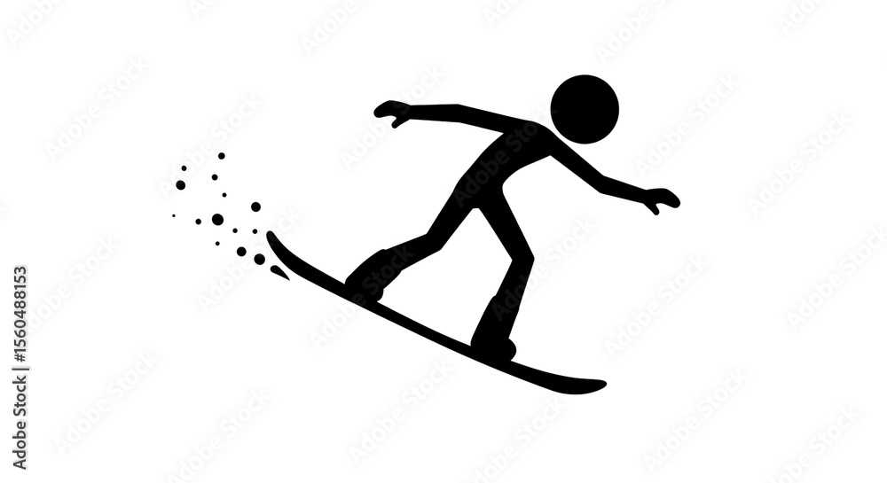 Fototapeta premium Snowboarding stick figure silhouette vector illustration for winter sports design and graphics art on transparent background