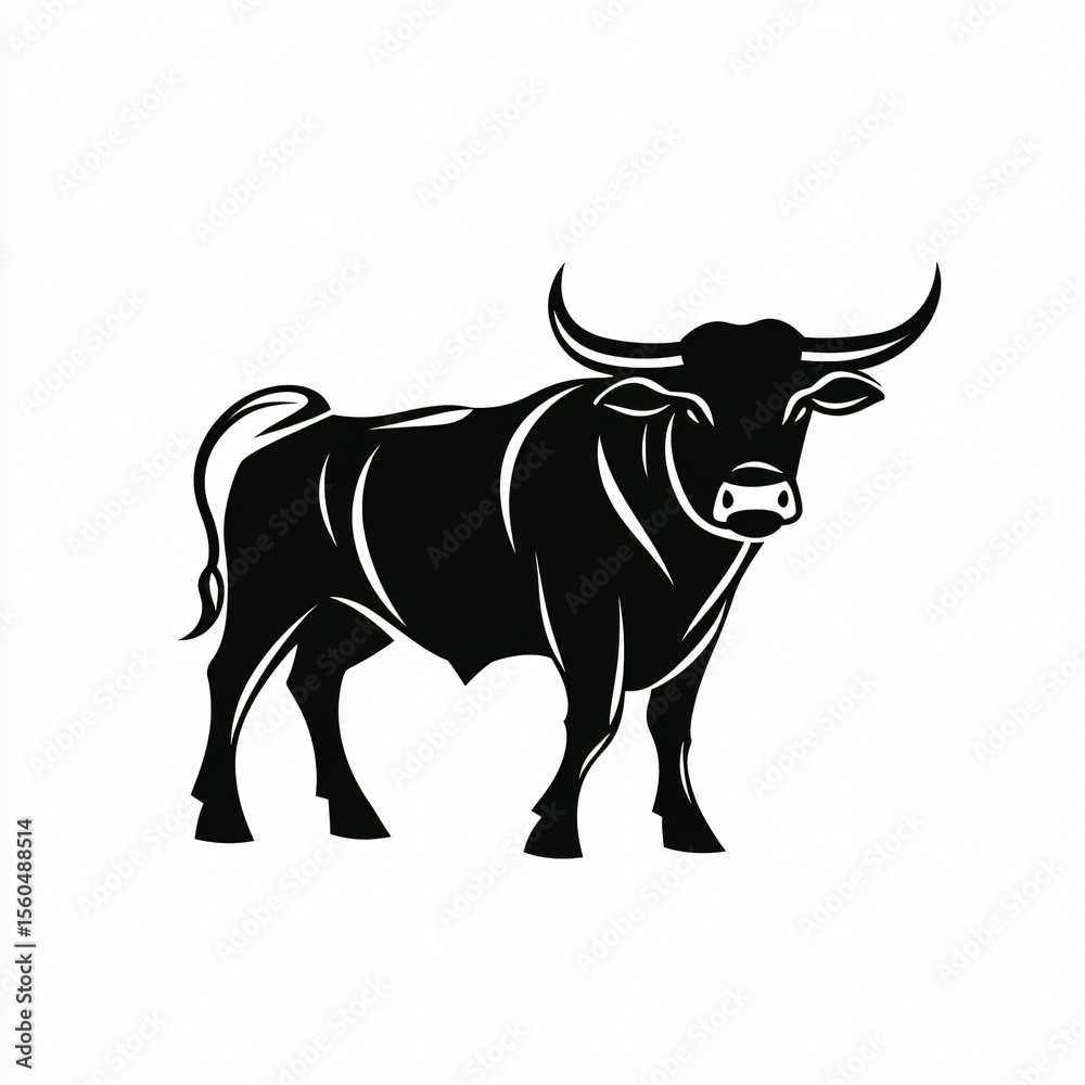 Fototapeta premium Powerful Black Bull Silhouette Strong Animal Farm Cattle Graphic Design Illustration