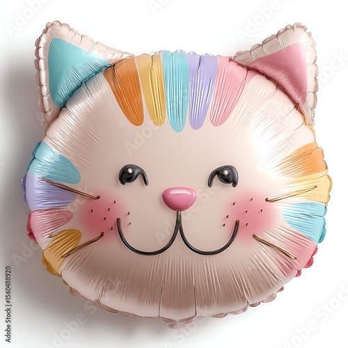 Cute cat-shaped balloon with colorful details and a smiling face.