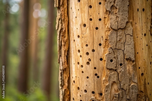 Detailed Close-Up of Wood Texture with Holes in Natural Environment