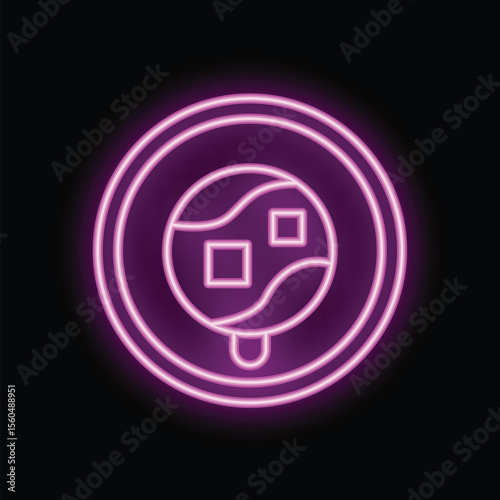 Bright pink neon sign showing a delicious cake pop in a round frame, perfect for any bakery or sweet shop