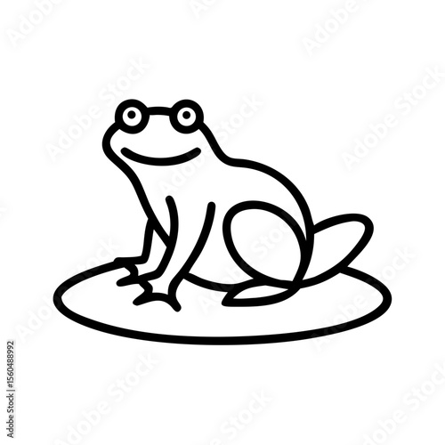 Frog sitting on lily pad in simple black line art style  