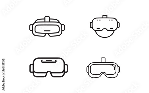 Vector Art Featuring Four Different Designs of VR Headsets Showcasing Modern Technology for Gaming and Virtual Experiences