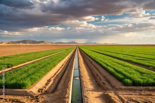 Lush Green Rice Fields Under Dramatic Clouds and Bright Sky