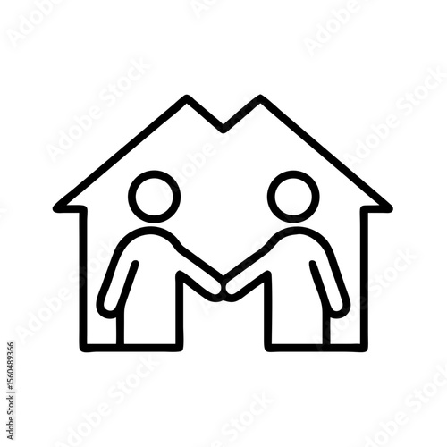 Two people shaking hands inside a house outline symbol  