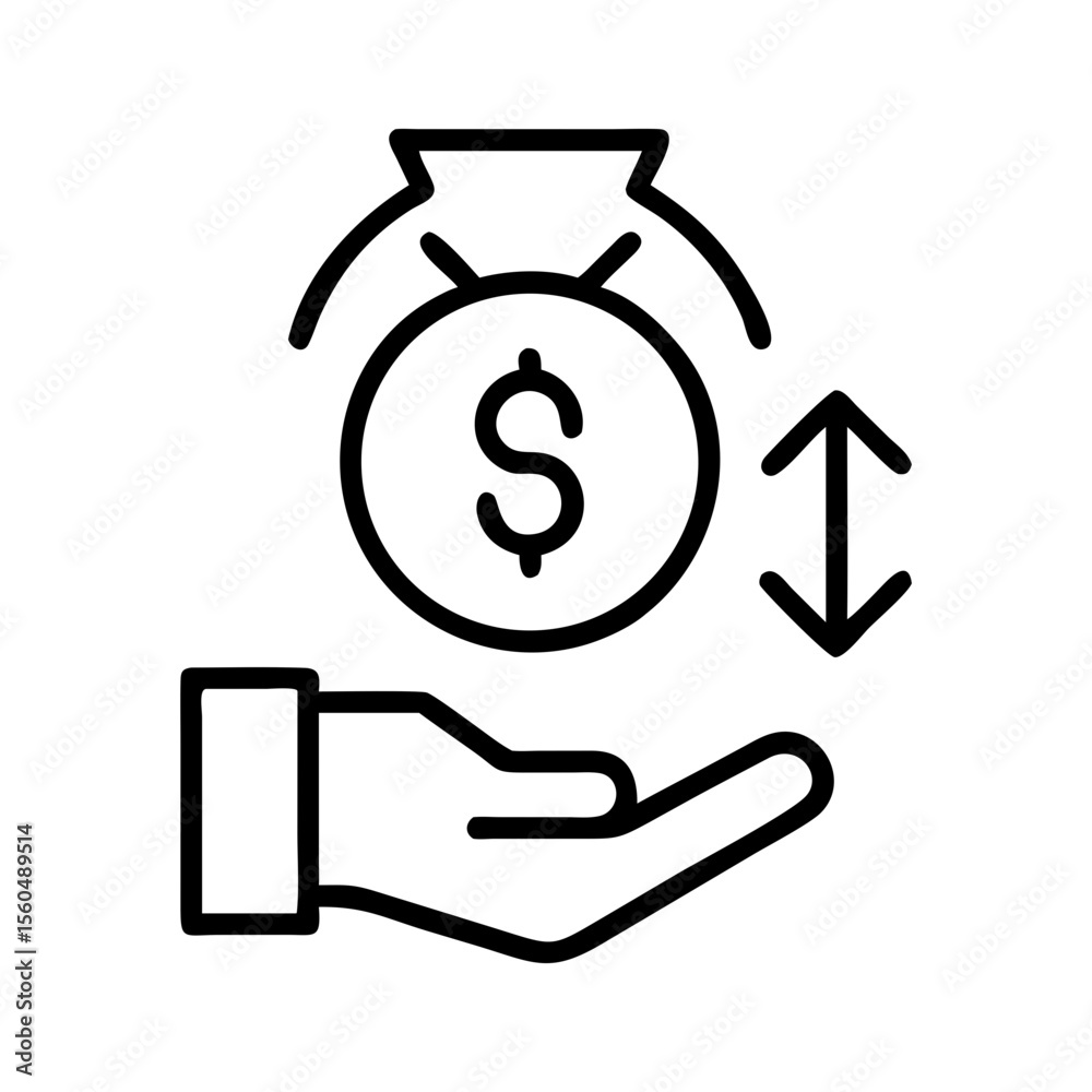Money management icon with hand and bag symbolizing finance Money management icon with hand and bag symbolizing finance