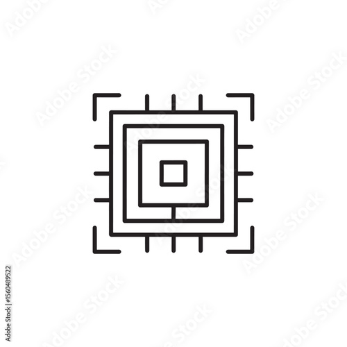 Sleek Square CPU Chip Illustration Modern Technology and Computer Design Minimalist Lines Black and White Clean and Professional Aesthetic