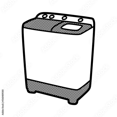 black and white twin tub washing machine line art