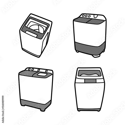 four simple washing machines black and white line art