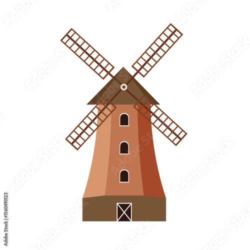Traditional windmill isolated on white background. Farm concept. Vector stock