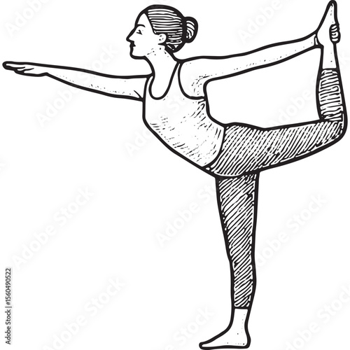 Standing one-leg balance pose, enhancing focus and stability