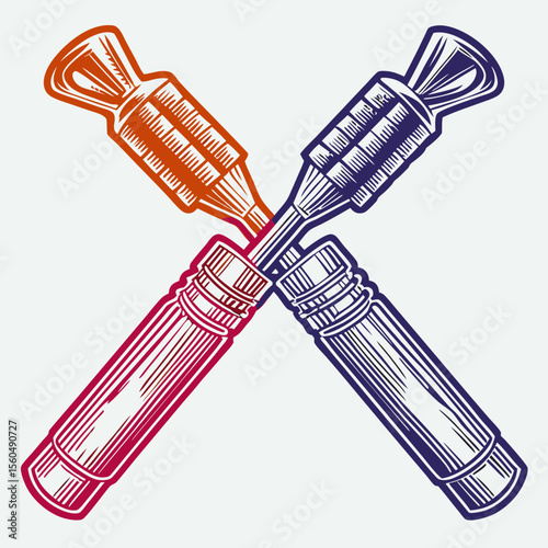 Crossed Screwdrivers Illustration in Bold Red and Blue Style for DIY Projects, Home Improvement Blogs, Tool Retail Websites, and Crafting Guides  