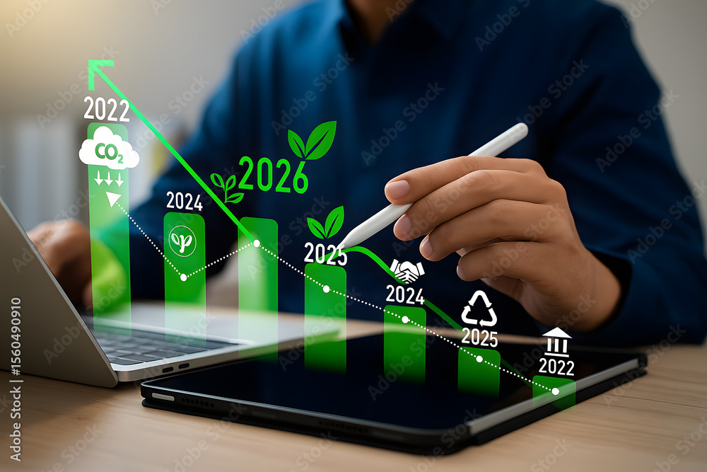 Fototapeta premium businessman with laptop and graph