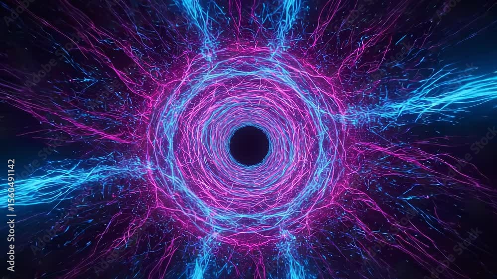 Abstract futuristic tunnel with neon glowing lines, vibrant light effect, seamless loop