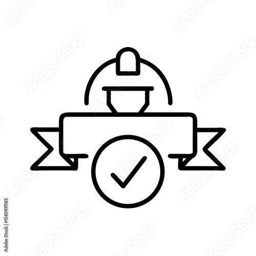 Contractor badge with helmet and check mark in minimalist style  