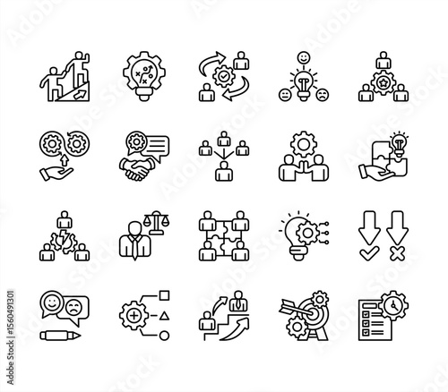 Management Development Program editable stroke icon set.