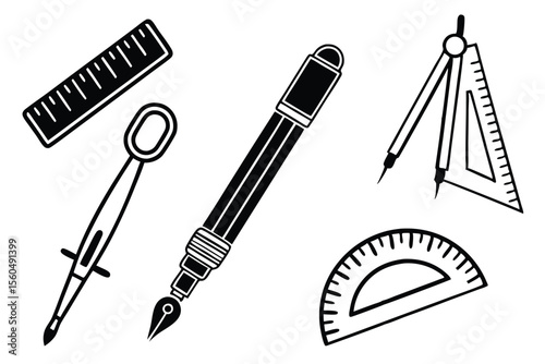 vector set of drawing instruments