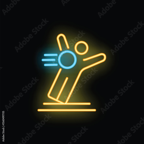 Neon sign illuminating a person slipping on a wet floor