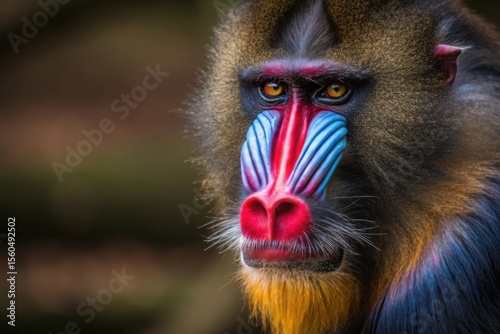 Majestic Mandrill Portrait with Vibrant Colors in Natural Habitat