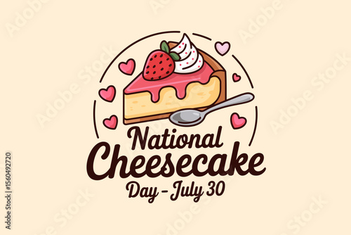 Modern cheesecake label with fork heart and cursive script for july 30 dessert lover vector art print  