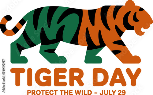 Bold tiger day slogan design with striped tiger standing for international protection day july 29 theme poster  