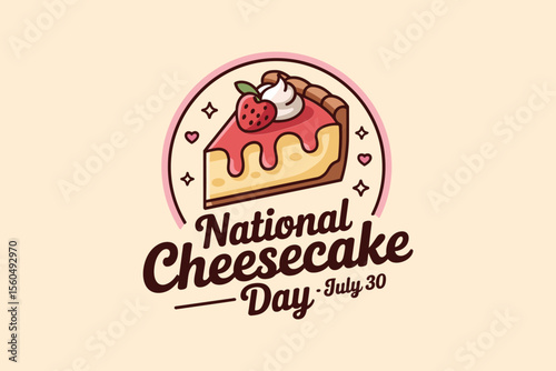 Retro cheesecake icon with cherry and dotted background badge for national dessert awareness july 30 print  