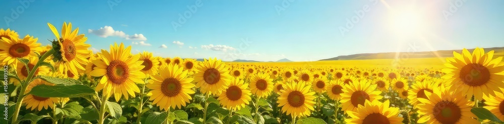 Fototapeta premium Sun-Drenched Sunflower Field A Golden Summer Landscape of Tranquility and Warmth