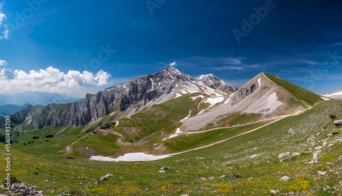 panorama of monte terminillo during spring season 2216 meters terminillo mount is named the mountain of rome located in apennine range central italy