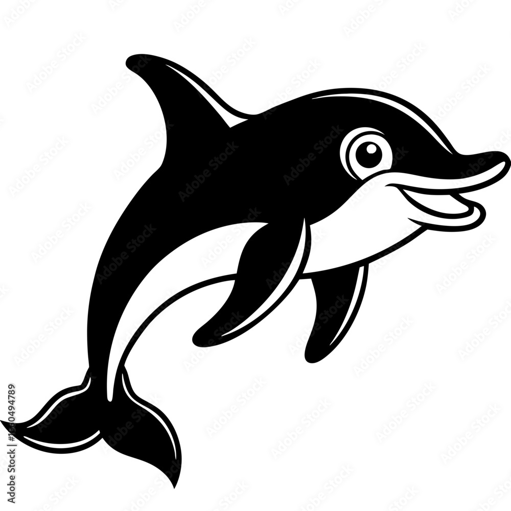 Obraz premium Happy cartoon dolphin jumping and smiling in black and white