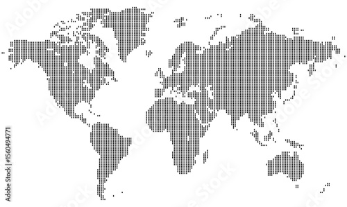 Creative vertical line shape dotted map showing world continents like Africa, Asia, and Europe. A clean infographic style earth layout. Designed for global data visualization.