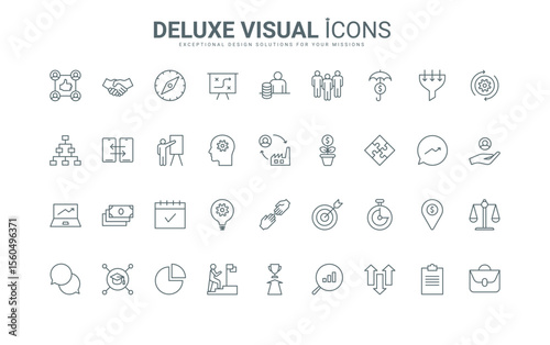 Creative methods and ideas of product or startup development, teamwork structure and plan thin black and red outline symbols, vector illustration. Business process, methodology line icons set.